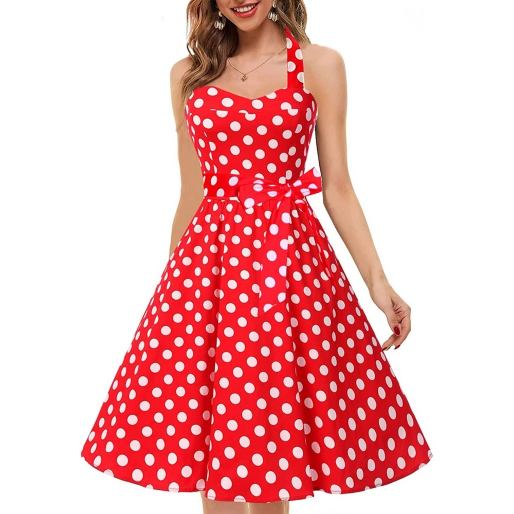 Topdress Womens’ Vintage Polka Audrey 1950’s Halter Retro Cocktail Dress - Picture 5 of 10